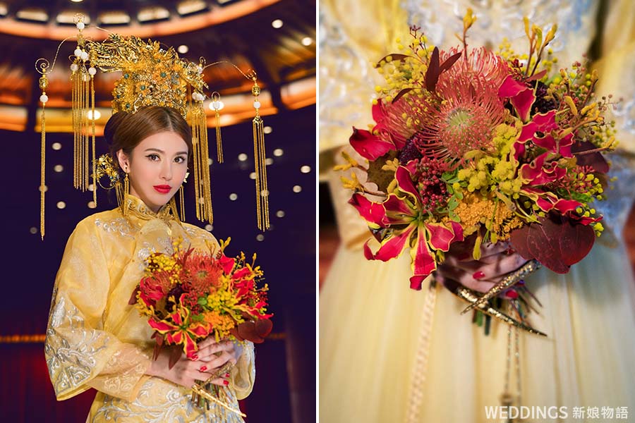 中式禮服,繡禾服,中國風婚紗,中式新娘造型,中式捧花