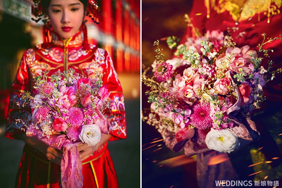 中式禮服,繡禾服,中國風婚紗,中式新娘造型,中式捧花